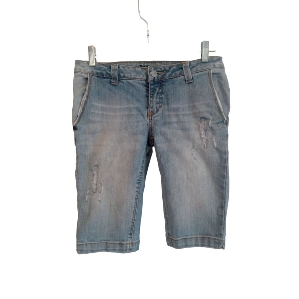 Decree Y2K Light Wash Ripped Denim Bermuda Shorts - Long Length - Women's 5